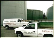 Trucks used for the surface cleaning of the water towers.